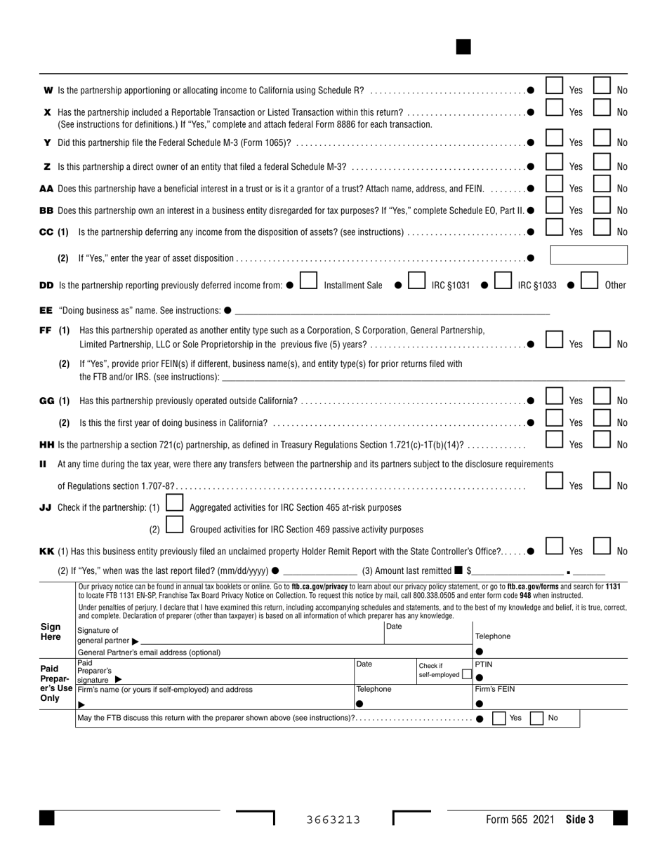 Form 565 Partnership Return of Income - California, Page 3