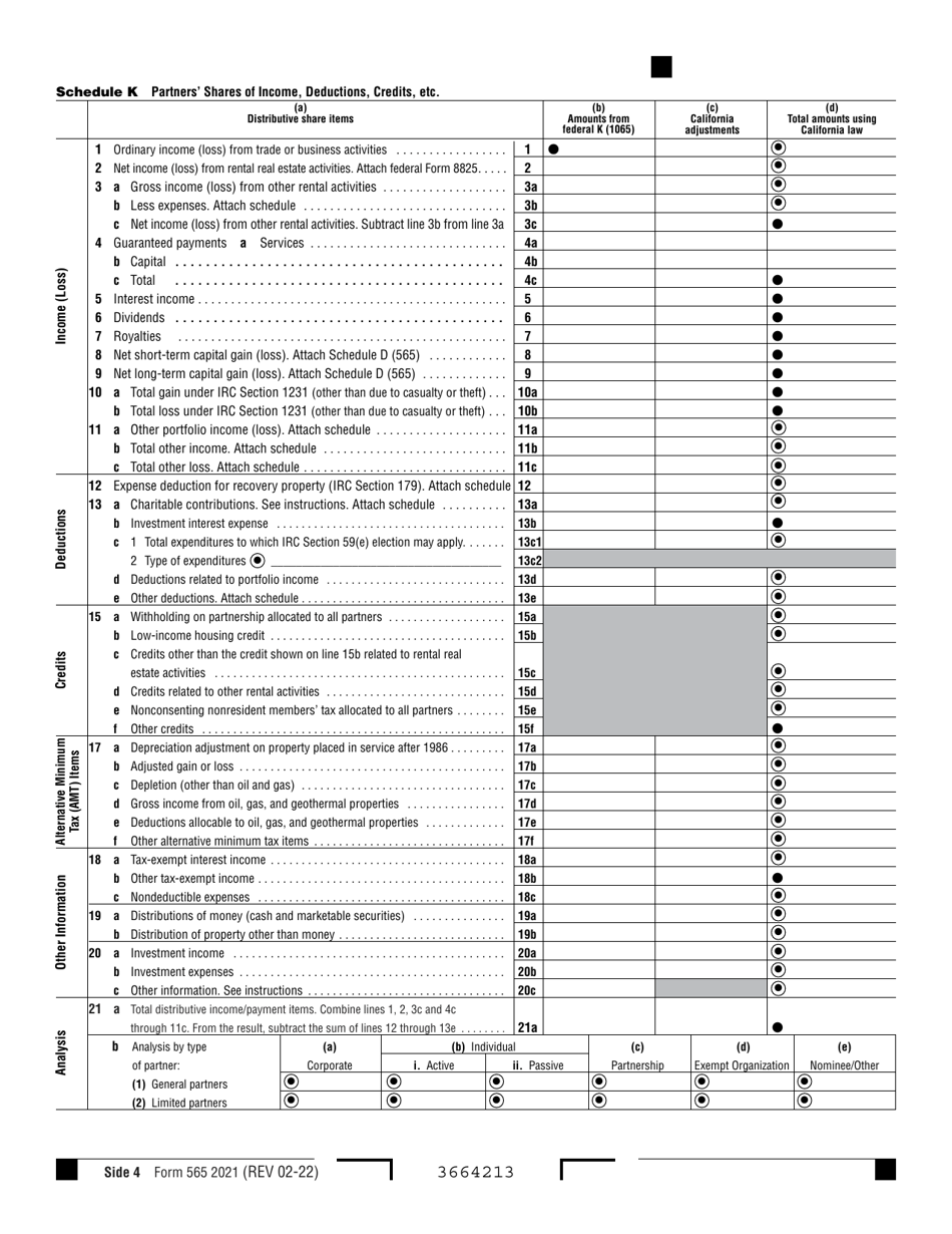 Form 565 Partnership Return of Income - California, Page 4