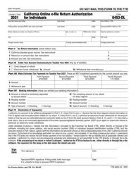 Document preview: Form FTB8453-OL California Online E-File Return Authorization for Individuals - California, 2021