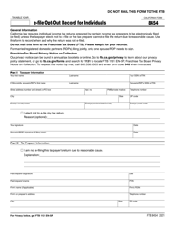 Document preview: Form FTB8454 E-File Opt-Out Record for Individuals - California