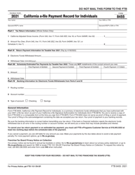 Document preview: Form FTB8455 California E-File Payment Record for Individuals - California, 2021