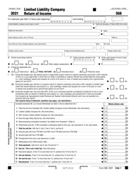 Form 568 &quot;Limited Liability Company Return of Income&quot; - California, 2021