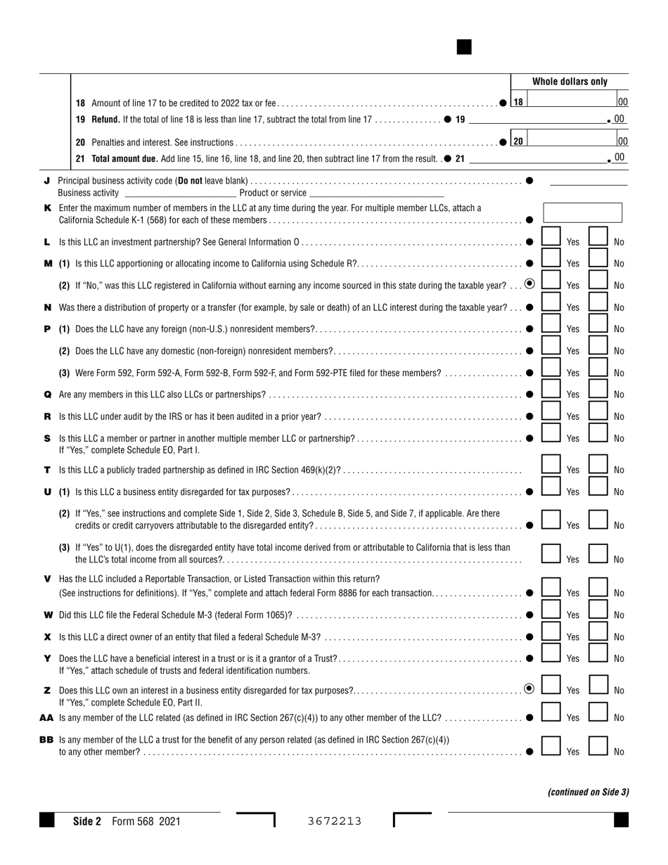 Form 568 Limited Liability Company Return of Income - California, Page 2