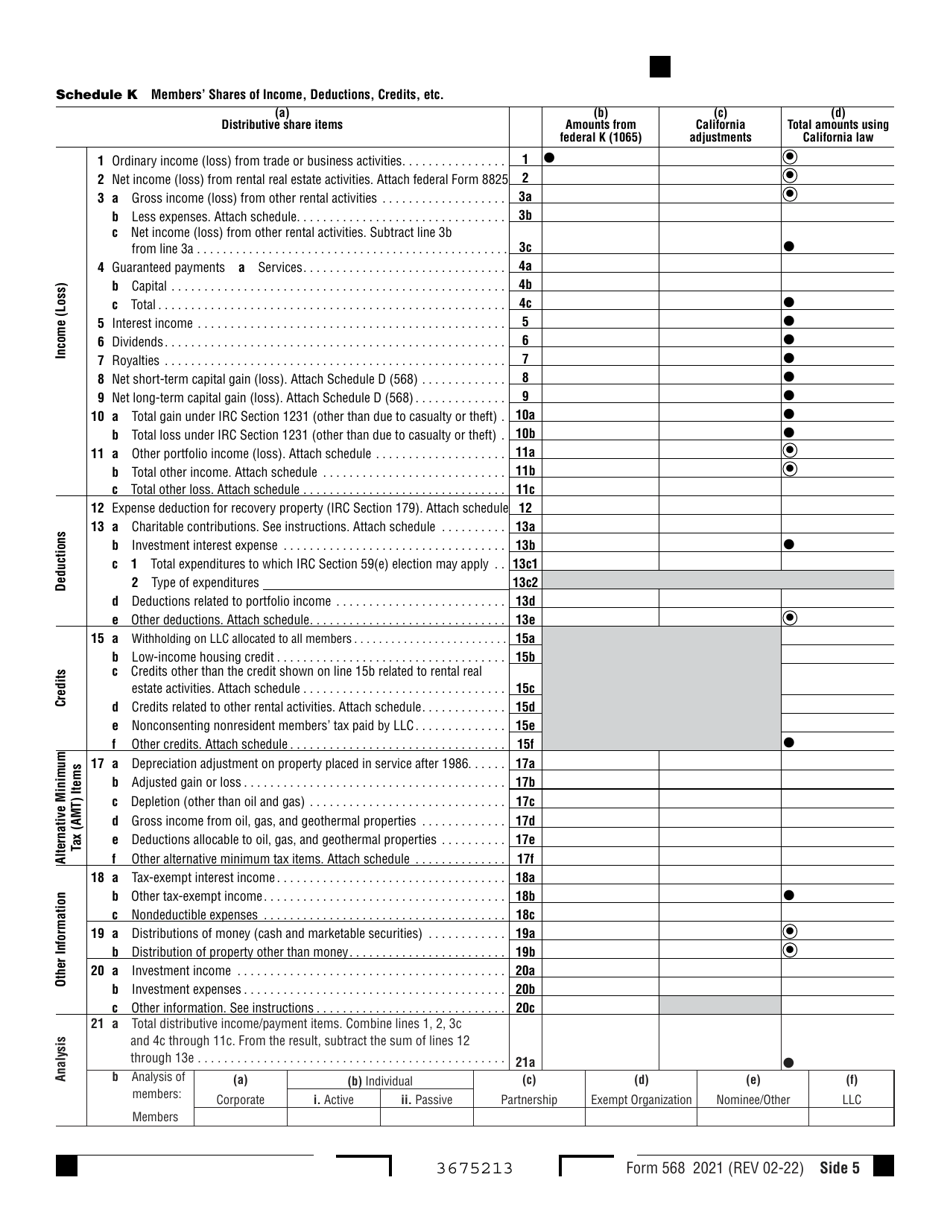 Form 568 Limited Liability Company Return of Income - California, Page 5