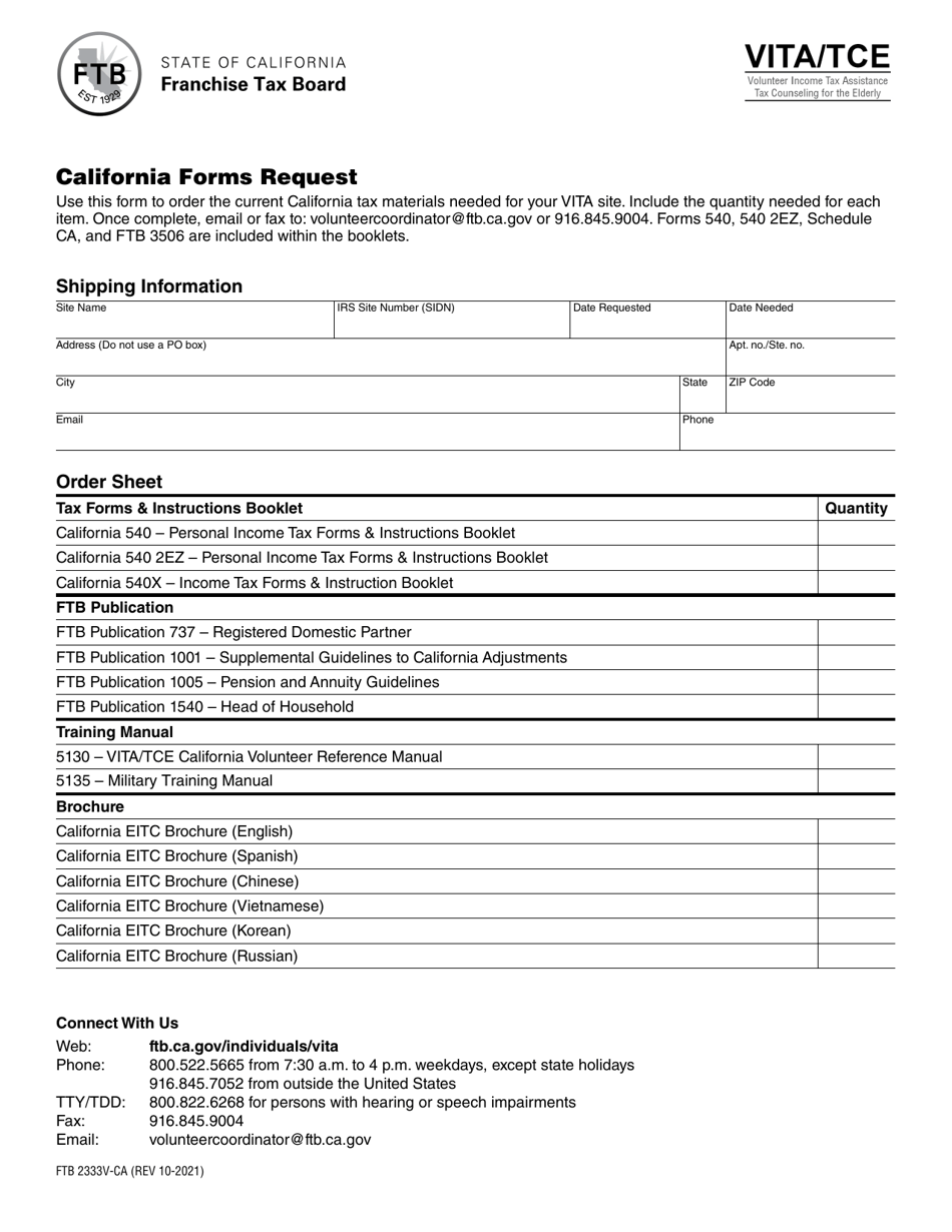 Form FTB2333V-CA California Forms Request - California, Page 1