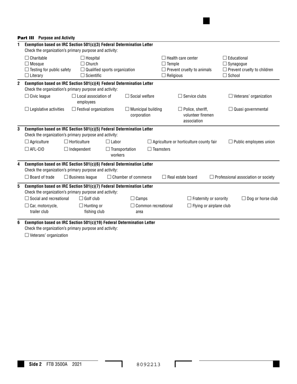 Form FTB3500A Submission of Exemption Request - California, Page 2