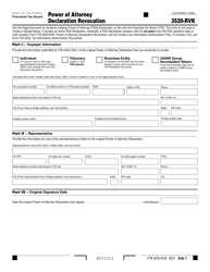 Document preview: Form FTB3520-RVK Power of Attorney Declaration Revocation - California