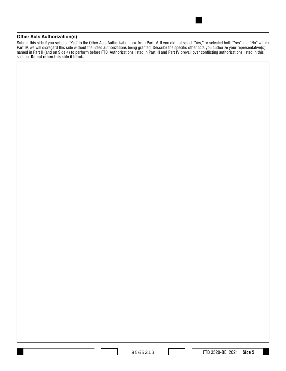Form FTB3520-BE Business Entity or Group Nonresident Power of Attorney Declaration - California, Page 5