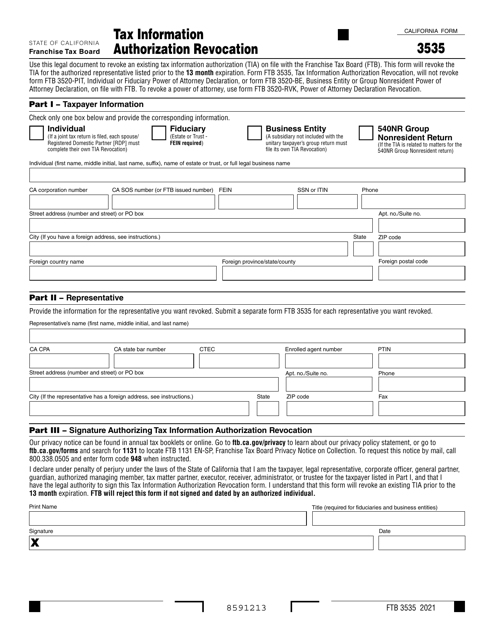 Form FTB3535 2021 Printable Pdf