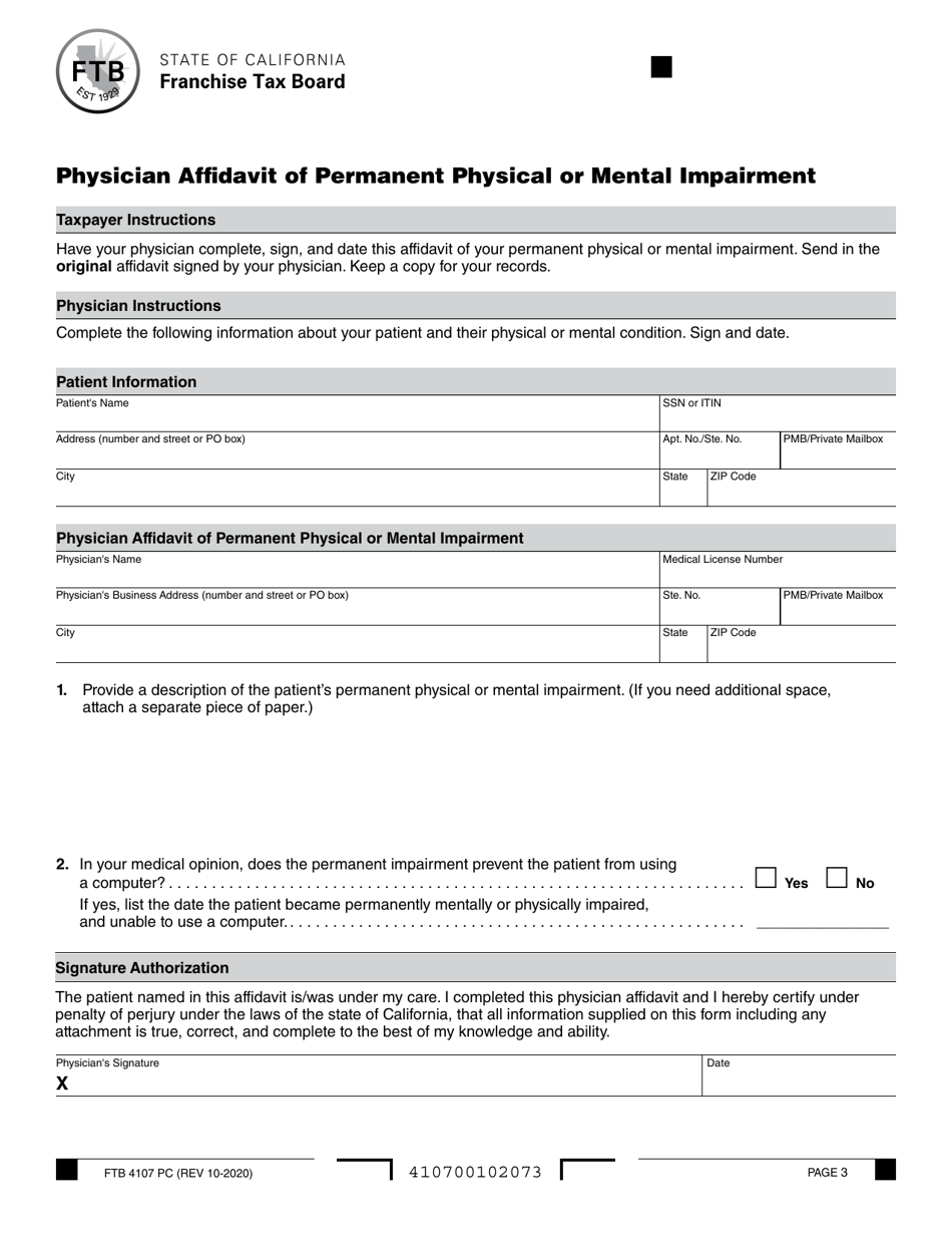 Form FTB4107 PC Mandatory E-Pay Requirement - Waiver Request - California, Page 3