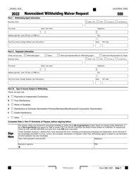 Form 588 Nonresident Withholding Waiver Request - California
