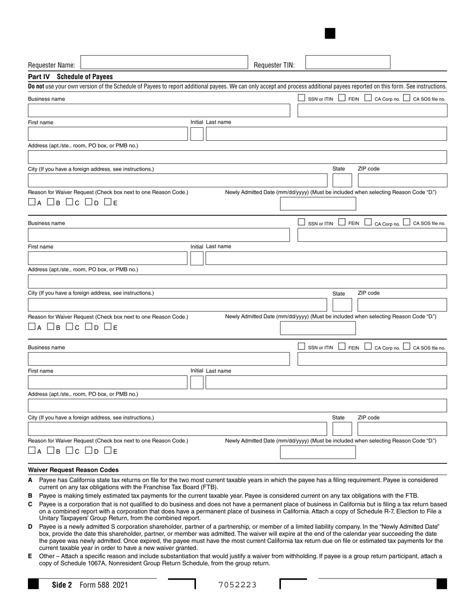 Form 588 Download Fillable Pdf Or Fill Online Nonresident Withholding Waiver Request 2022 5417