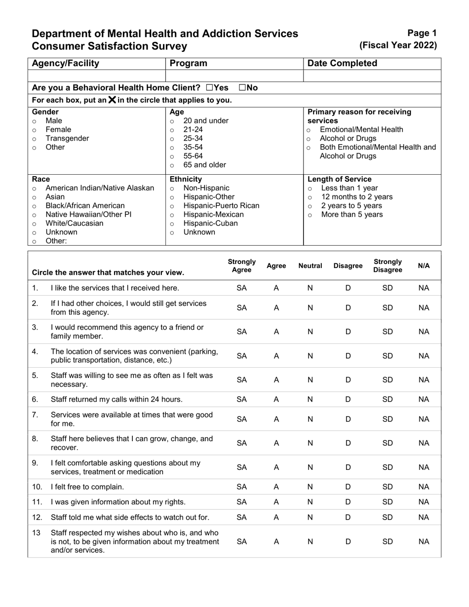 Behavioral Health Home Consumer Satisfaction Survey - Connecticut, Page 1