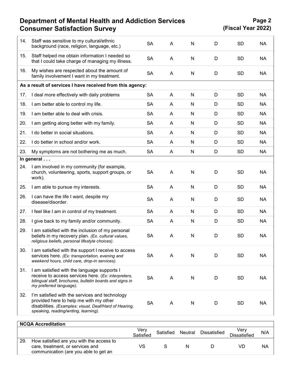 Behavioral Health Home Consumer Satisfaction Survey - Connecticut, Page 2