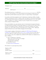 Enrollment Form for Adult Day Care Centers - Child and Adult Care Food Program (CACFP) - Connecticut, Page 2
