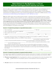 Medical Statement for Meal Modifications in Child and Adult Care Food Program (CACFP) Adult Day Care Centers - Connecticut