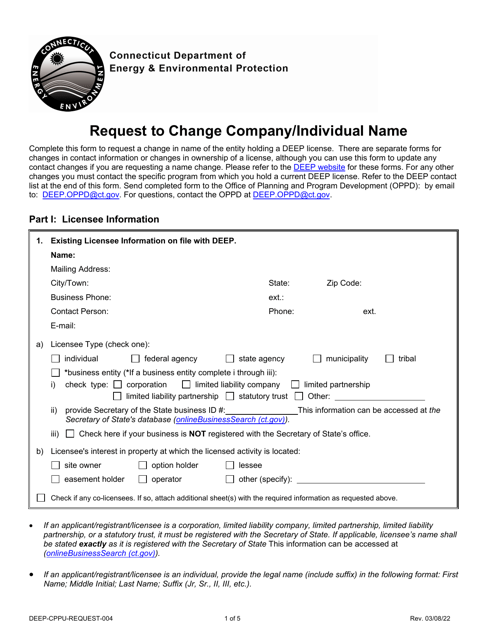 Form DEEP-CPPU-REQUEST-004 Request to Change Company/Individual Name - Connecticut