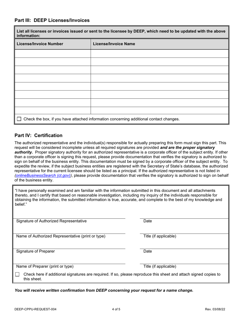Form DEEP-CPPU-REQUEST-004 Request to Change Company / Individual Name - Connecticut, Page 4