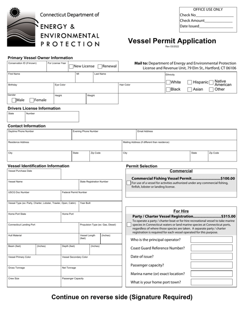 Vessel Permit Application - Connecticut Download Pdf