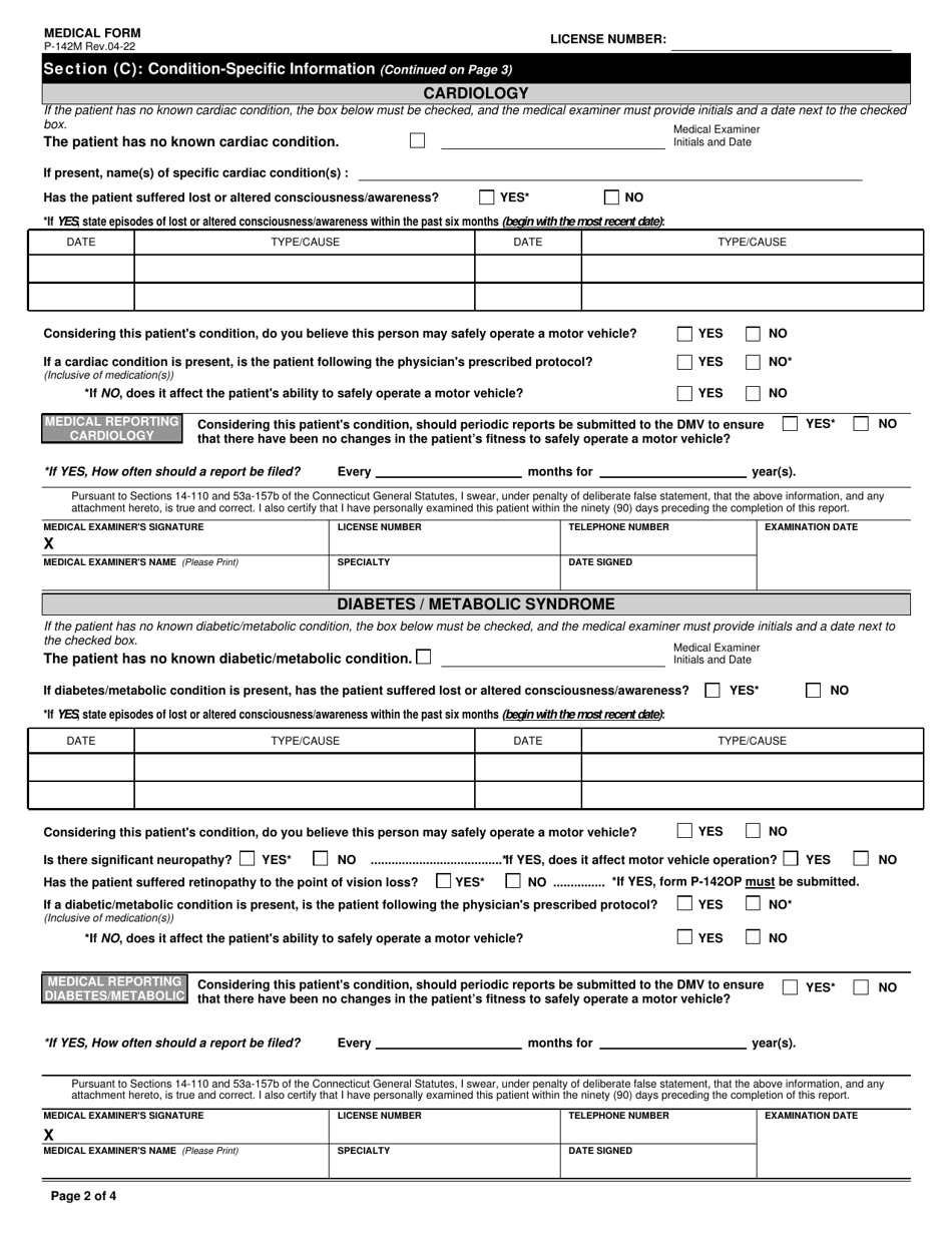 Form P-142M Download Fillable PDF or Fill Online Medical Form ...