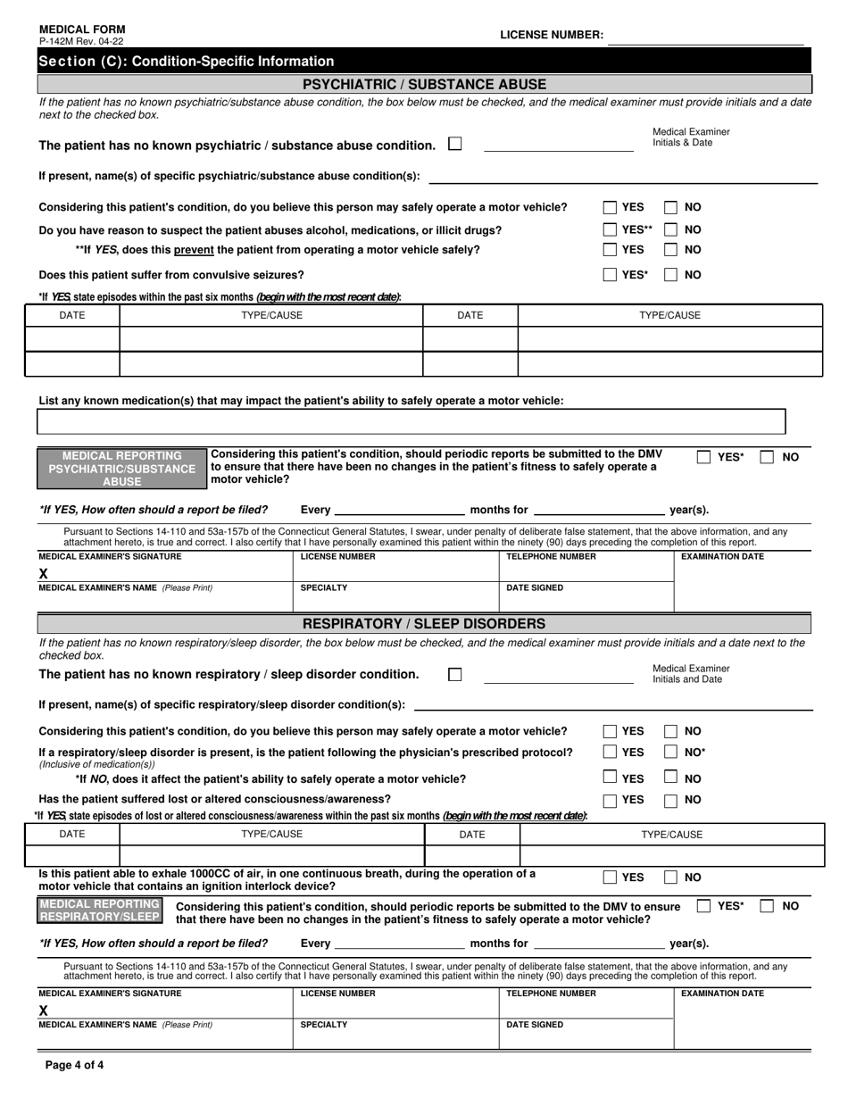 Form P-142M Download Fillable PDF or Fill Online Medical Form ...