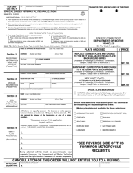 Form M-46 Special Order Veteran Plate Application - Connecticut