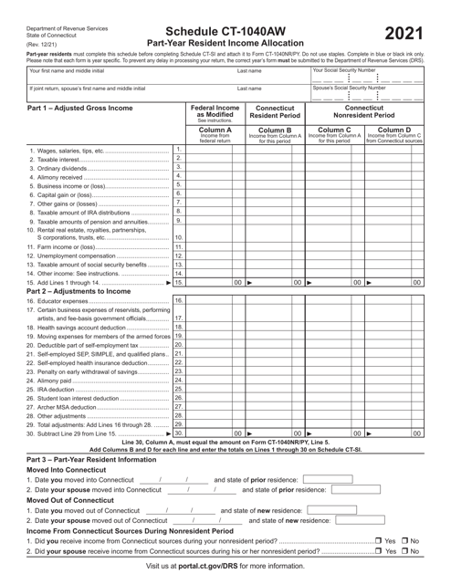 Schedule CT-1040AW 2021 Printable Pdf