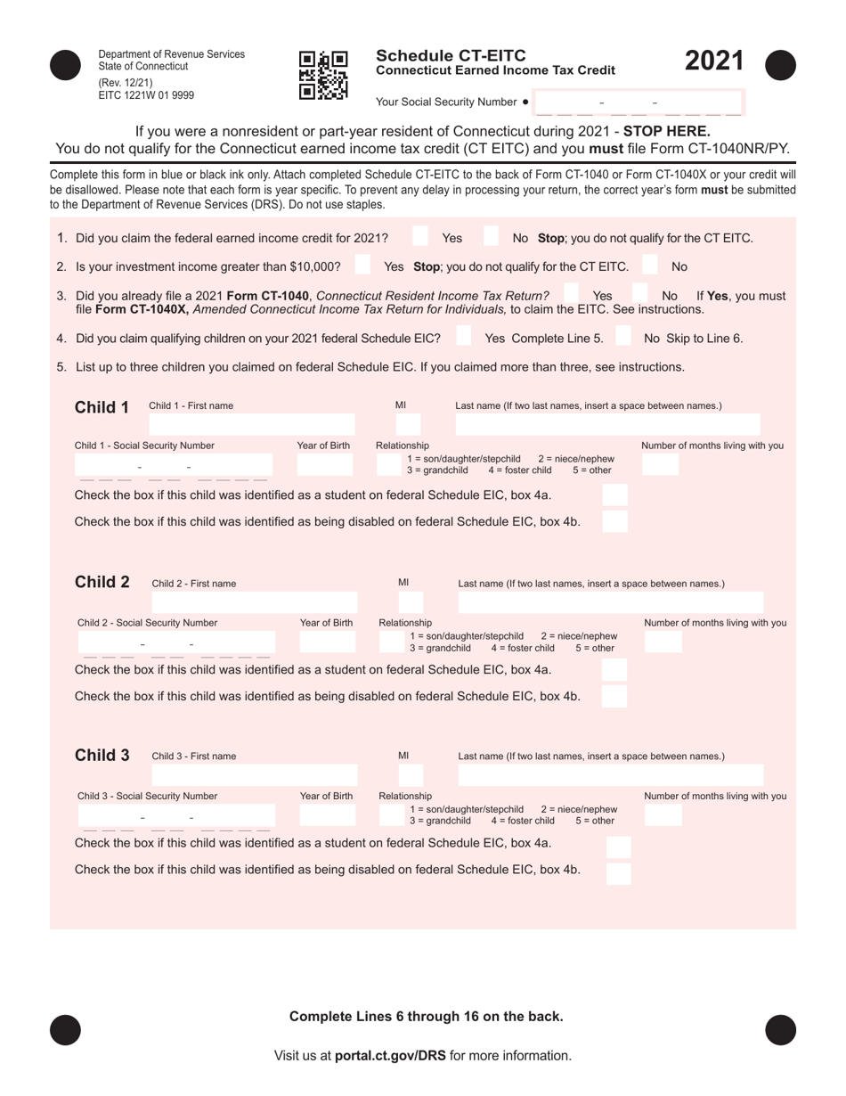 Schedule CT-EITC Connecticut Earned Income Tax Credit - Connecticut, Page 1