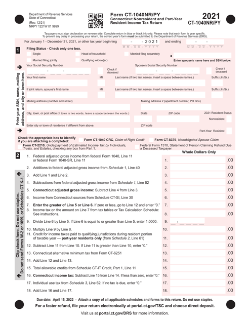 Form CT-1040NR/PY 2021 Printable Pdf