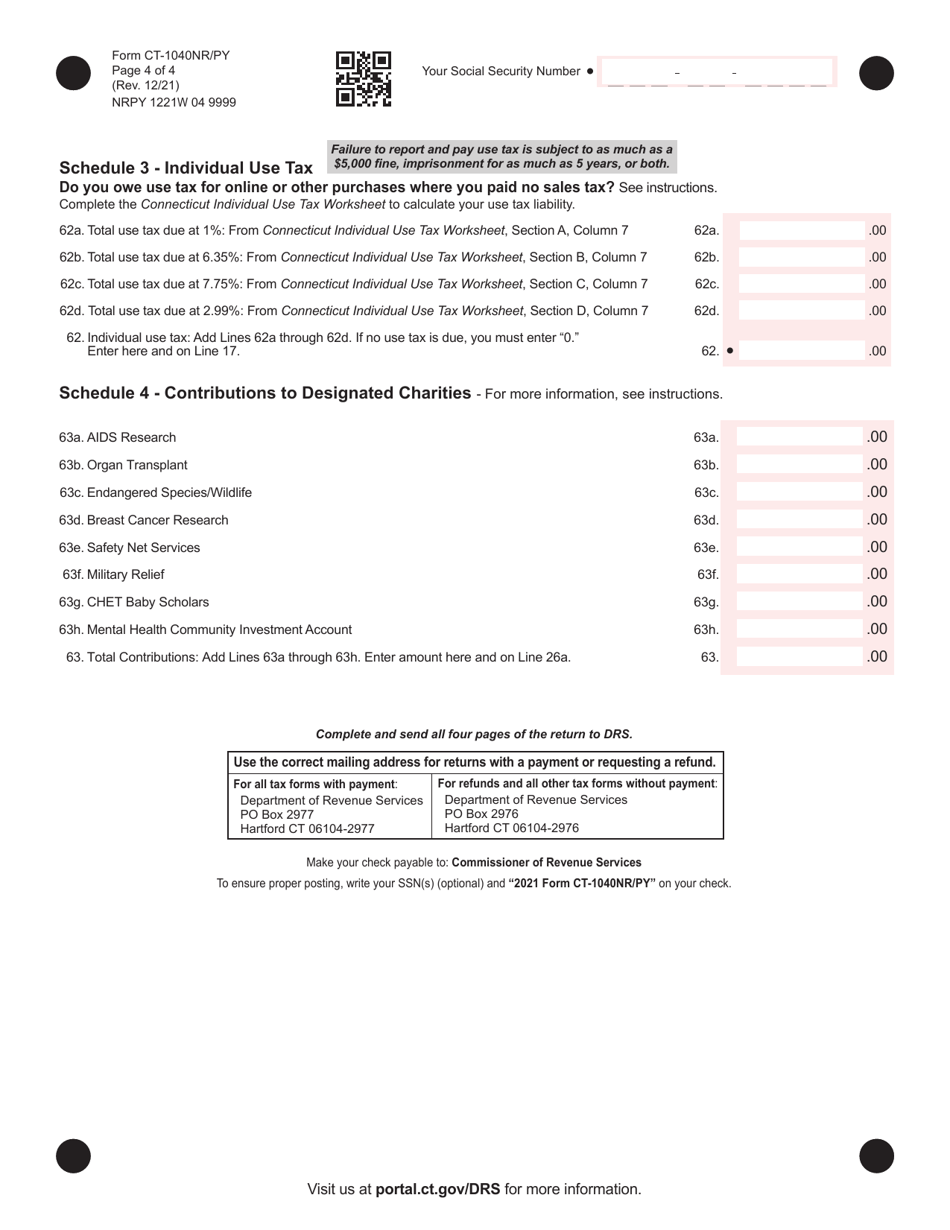 Form CT-1040NR / PY Connecticut Nonresident and Part-Year Resident Income Tax Return - Connecticut, Page 4