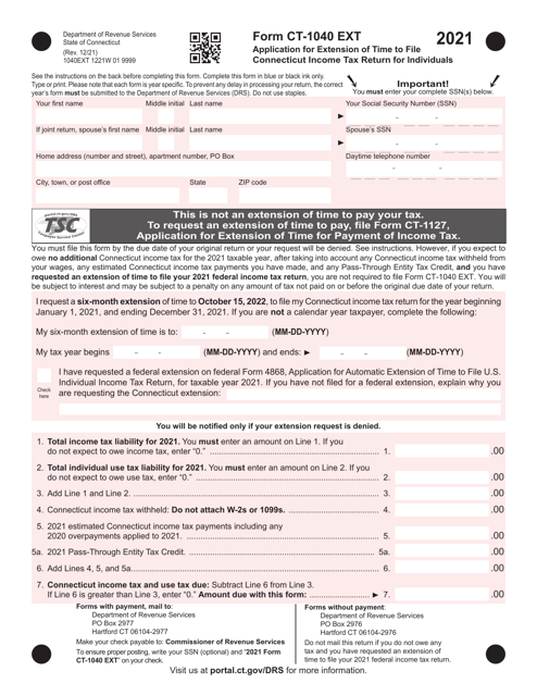 Form CT-1040 EXT 2021 Printable Pdf