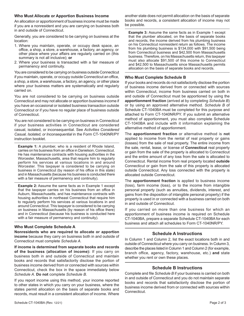 Schedule CT-1040BA Nonresident Business Apportionment - Connecticut, Page 2