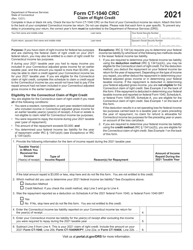 Form CT-1040 CRC Claim of Right Credit - Connecticut