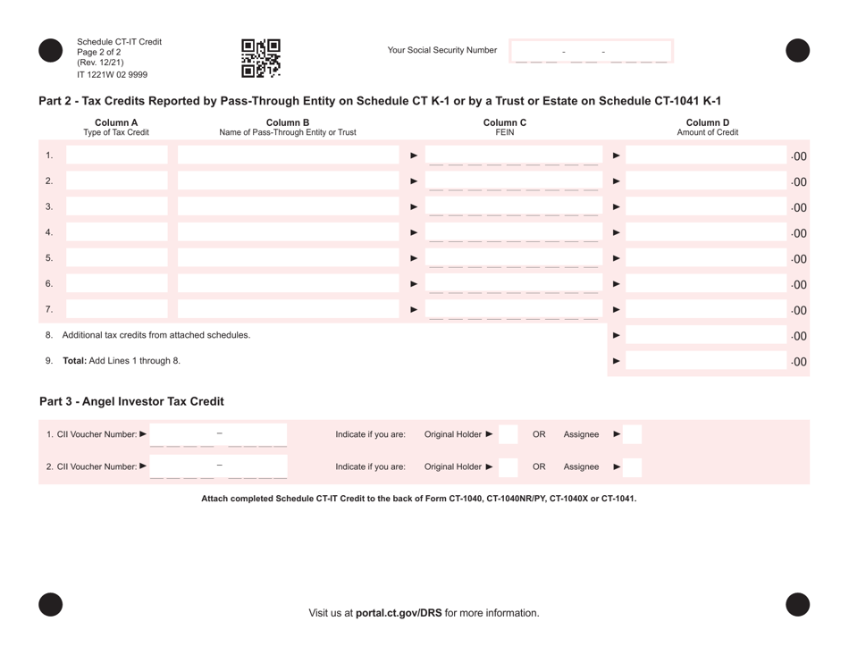 Schedule CT-IT CREDIT Income Tax Credit Summary - Connecticut, Page 2