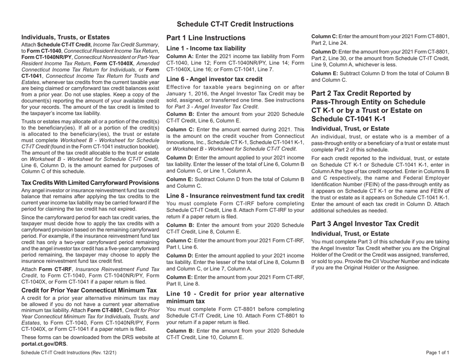 Schedule CT-IT CREDIT Income Tax Credit Summary - Connecticut, Page 3