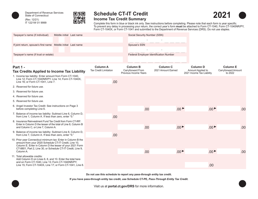 Schedule CT-IT CREDIT 2021 Printable Pdf