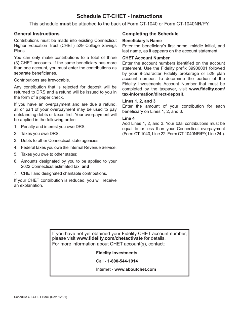 Schedule CT-CHET Connecticut Higher Education Trust (Chet) 529 College Savings Plan Contribution - Connecticut, Page 2
