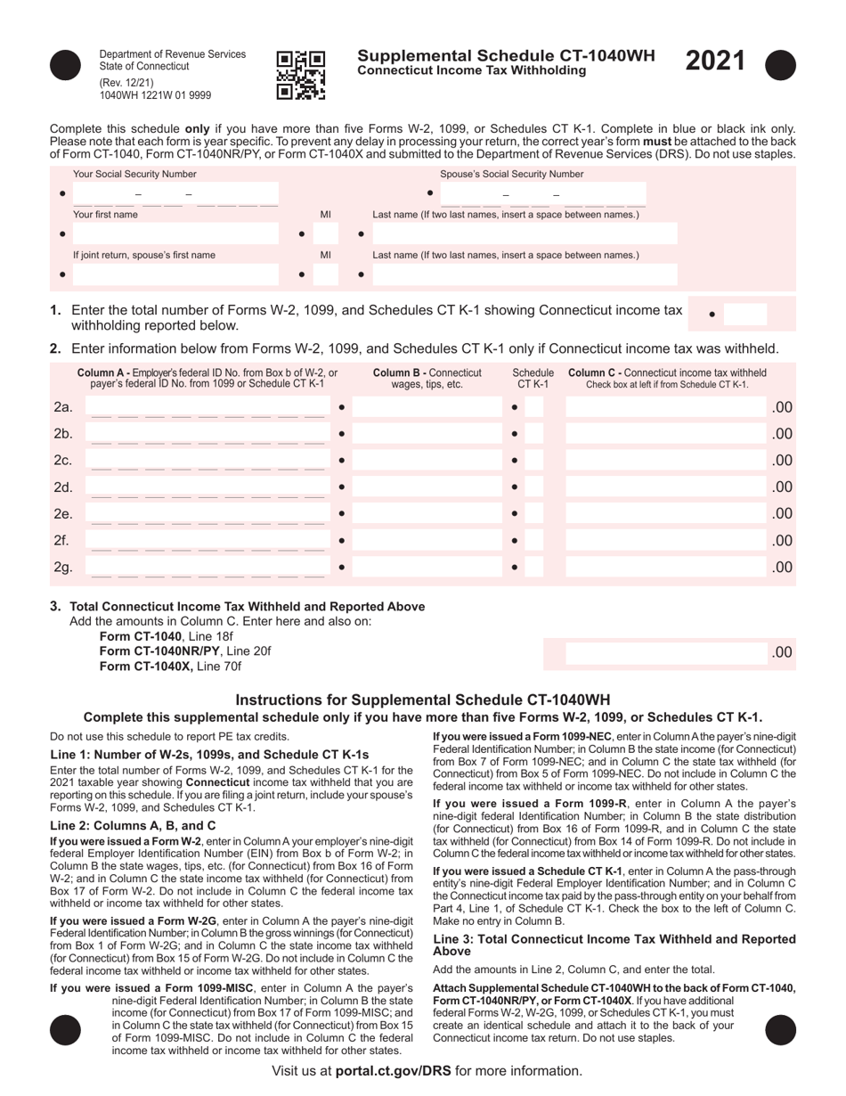 Schedule CT-1040WH Connecticut Income Tax Withholdin - Connecticut, Page 1