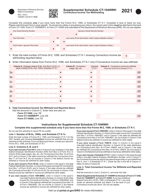 Schedule CT-1040WH 2021 Printable Pdf