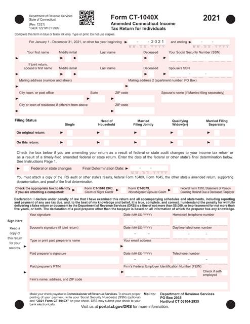 Form CT-1040X 2021 Printable Pdf