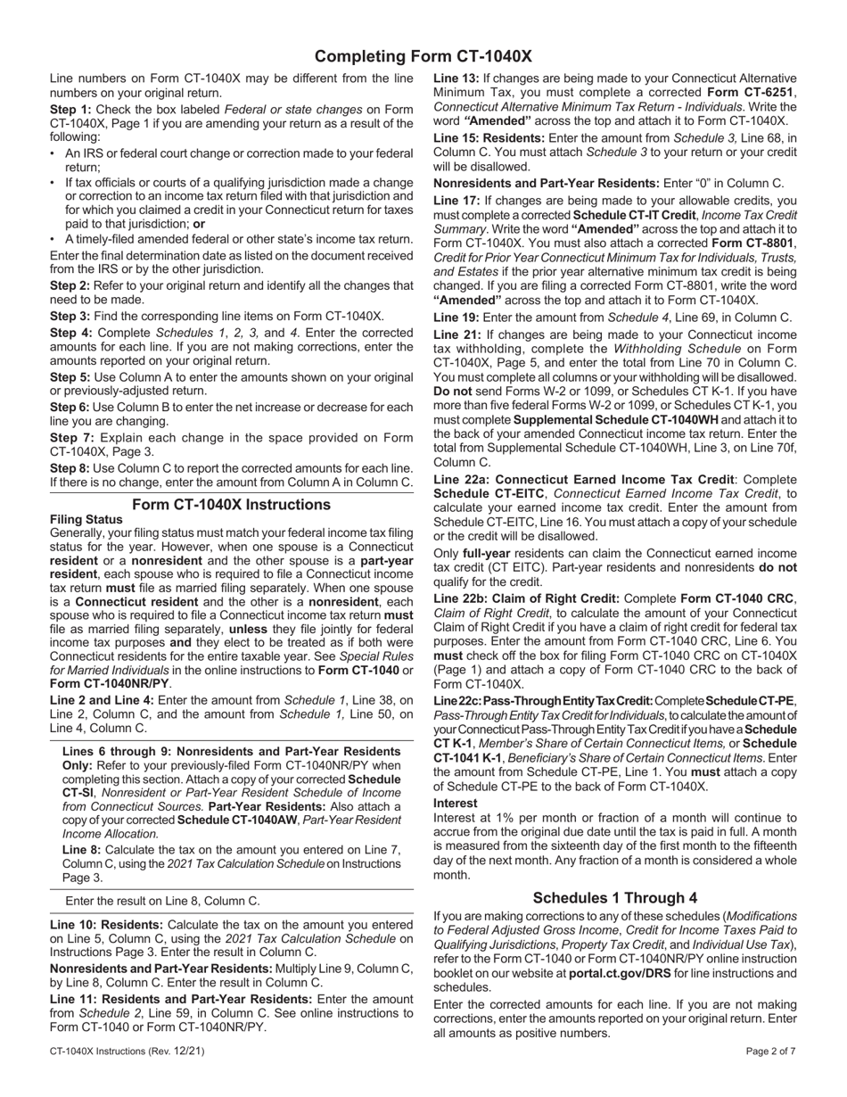Form CT-1040X Amended Connecticut Income Tax Return for Individuals - Connecticut, Page 8