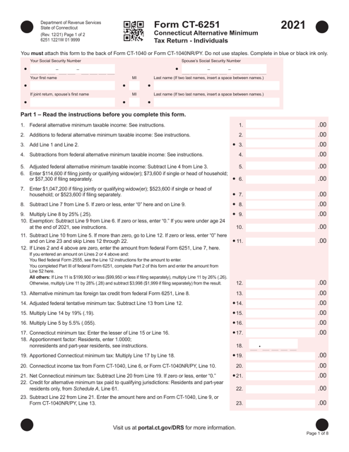 Form CT-6251 2021 Printable Pdf