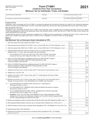Form CT-8801 Credit for Prior Year Connecticut Minimum Tax for Individuals, Trusts, and Estates - Connecticut