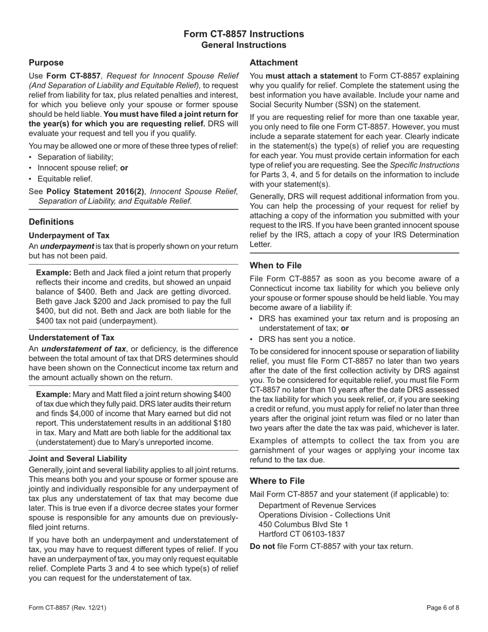 Form CT-8857 Request for Innocent Spouse Relief (And Separation of Liability and Equitable Relief) - Connecticut, Page 6