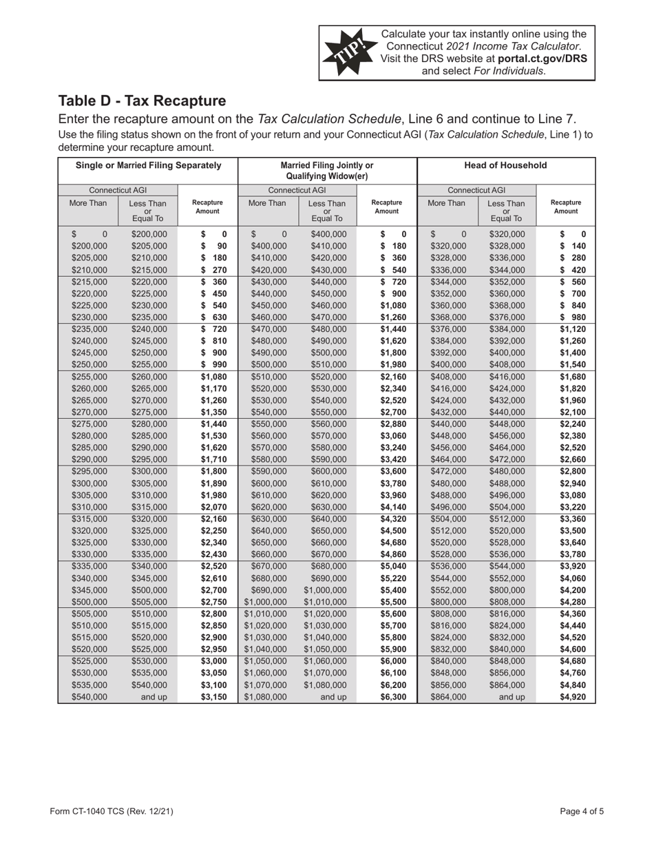 Form Ct 1040 Tcs 2021 Fill Out Sign Online And Download Printable Pdf Connecticut 3952