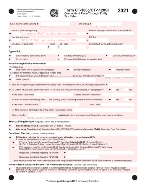 Form CT-1065 (CT-1120SI) Connecticut Pass-Through Entity Tax Return - Connecticut, 2021