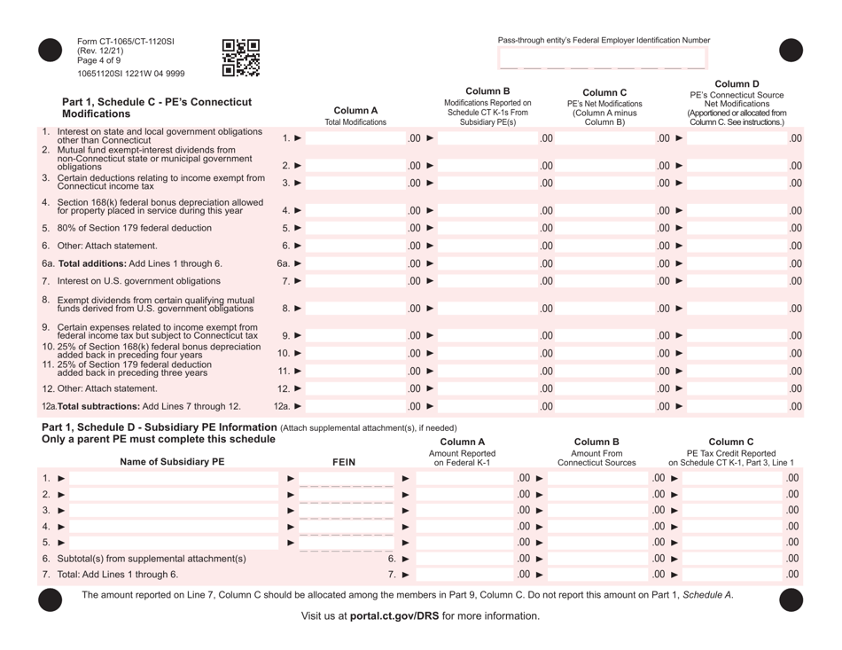 Form CT-1065 (CT-1120SI) Connecticut Pass-Through Entity Tax Return - Connecticut, Page 4