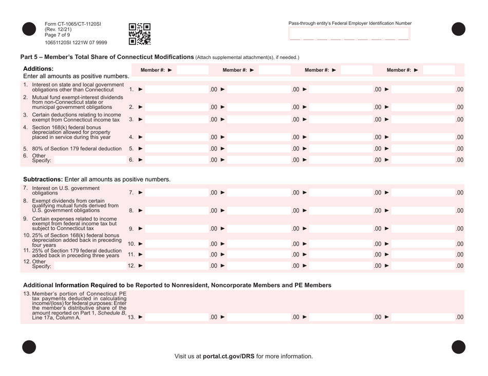 Form CT-1065 (CT-1120SI) Connecticut Pass-Through Entity Tax Return - Connecticut, Page 7