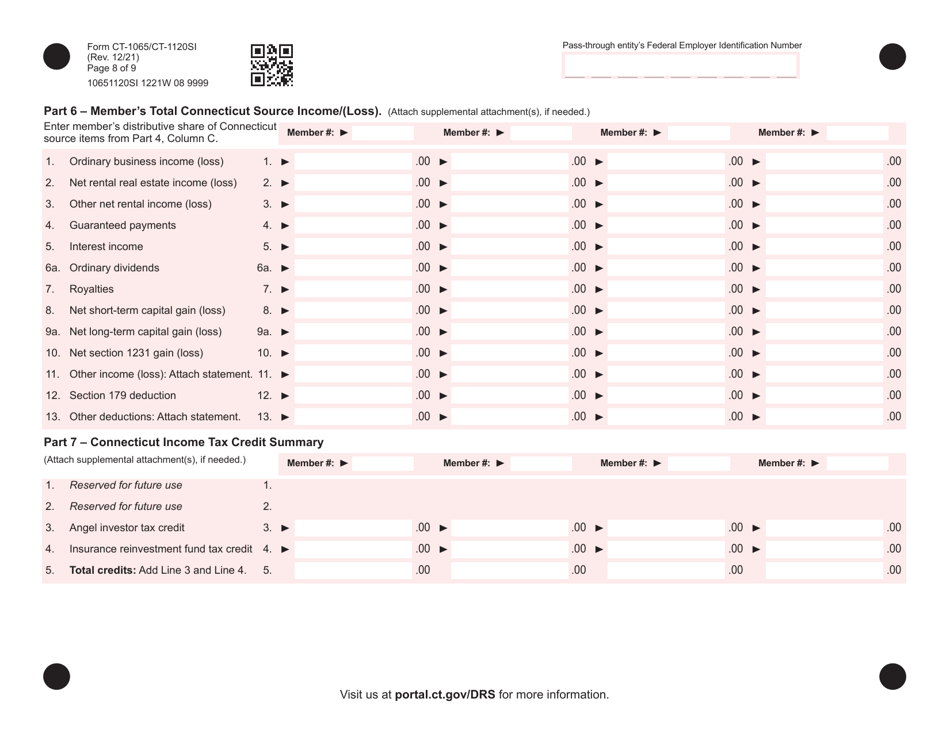 Form CT-1065 (CT-1120SI) Connecticut Pass-Through Entity Tax Return - Connecticut, Page 8