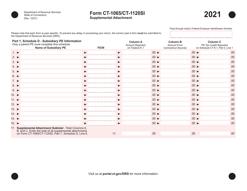 Form CT-1065 (CT-1120SI) 2021 Printable Pdf